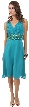 V-Neck Knee Length Formal Party Dress with Pleating  — in Teal