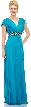 V-Neck Long Formal MOB Dress with Flutter Sleeves — in Dark Turquoise
