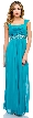 Empire Cut Long Formal Dress with Cap Sleeves  — in Dark Turquoise