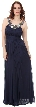 Pearls U-Neck Ruched Long Formal Bridesmaid Dress  — in Navy