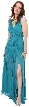 V-Neck Long Formal Dress with Cap Sleeves & Front Slit — in Jade Green