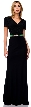 Short Sleeve V-neck Beaded Waist Long Formal Dress