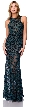 Racer Front Long Metallic Lace Formal Cocktail Dress