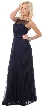 Sheer Neckline Metallic Long Formal Evening Dress — in Navy