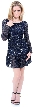 Full Sleeves Flared Skirt Sequined Mini Party Dress — in Navy