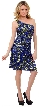 Hand Beaded and Sequined One Shoulder Short Dress — in Royal Blue/Yellow