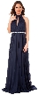 High Halter Neck Long Formal Bridesmaid Dress with Keyhole — in Navy