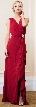 V-Neck Wrap Style Front Slit Long Formal Evening Dress