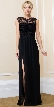 Lace Top Boat Neck Long Evening Gown with Front Slit
