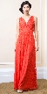 Floral Lace V-Neck Gathered Long Formal Evening Dress