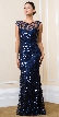 Boat Neck Sequins Pattern Mesh Long Formal Prom Dress