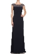Cap Sleeve Mesh Top Formal Evening Dress with Rhinestones