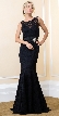Boat Neck Mermaid Skirt Lace Long Prom Evening Gown