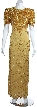 Long Sequin Beaded Leaf Print Cocktail Dress — in gold