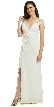 V-Neck Sequins Accent Gathered Waist Formal Evening Gown