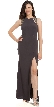 High Neck Beaded Cutout Shoulder Formal Evening Gown — in an alternative image
