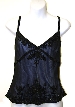 Spaghetti Strapped Silk Beaded Blouse — in Black/Blue