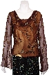 Loose Fitting Formal Beaded Blouse — in Brown/Gold