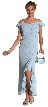 Ruffled Sabrina Cut Long Formal Dress