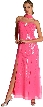 Beaded Spaghetti Strapped and Fringed Style Long Dress
