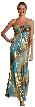 V Strapped Foil Printed Formal Dress — in Teal color