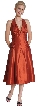 Halter Neck Taffeta Tea Length Party Dress — in Rust color