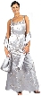 Beaded Formal Silver Prom Dress with Floral Accent