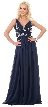 Deep V-Neck Ruched Floor Length Formal Prom Dress — in Navy