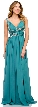 Deep V-Neck Ruched Floor Length Formal Prom Dress — in Teal