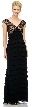 V-Neck Tiered Long Formal Prom Dress with Lace on Bust — in Black