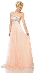 Jeweled Mesh Top Floor Length Formal Prom Dress — in Peach