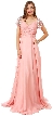 Short Sleeves Twist Front Floor Length Formal Prom Dress — in Peach Pink