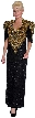 V-Neck Half Sleeves Long Formal Beaded Gown  — in Black/Gold