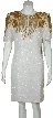 Knee Length Half Sleeves Beaded Cocktail Dress with Keyhole — in Ivory/Gold