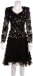 Full Sleeves Knee Length Beaded Bodice Cocktail Dress — in Black/Silver