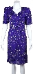 V-Neck Half Sleeves Knee Length Floral Beaded Dress — in Royal Blue/Silver