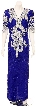 Half Sleeves v-Neck Long Beaded Evening Gown with Keyhole — in Royal Blue/White
