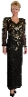 V-Neck Full Sleeves Sequined Formal Evening Gown — in Black/Gold