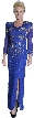 V-Neck Full Sleeves Beaded Formal Gown with Keyhole Back — in Royal Blue/Silver