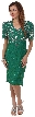 V-Neck Tea Length Formal Beaded Dress with Half Sleeves