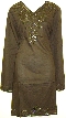 Long Sleeve Beaded Embroidered Top  — in Khaki color