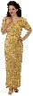 Short Sleeved Silk Formal Evening Dress with Back Slit