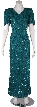 Short Sleeved Silk Formal Evening Dress with Back Slit — in Jade Green