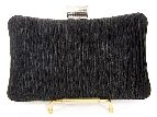 Crocheted Satin Metal Frame Evening Bag in Black — back view