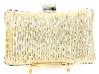 Crocheted Satin Metal Frame Evening Bag in Gold — back view