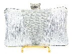 Crocheted Satin Metal Frame Evening Bag in Silver