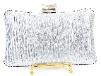 Crocheted Satin Metal Frame Evening Bag in Silver — back view