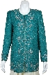 Round Neck Floral Bordered Beaded Jacket — in Jade Green