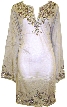 Long Sleeve Beaded Embroidered Top  — in Light Khaki color