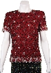 Short Sleeved Beaded Petal Pattern Design — in Burgundy/Silver